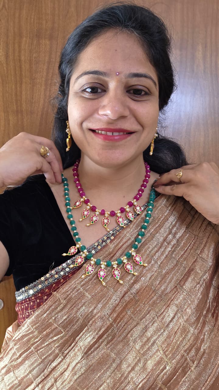 Jadau kundan original pumpkin glass beads neckset