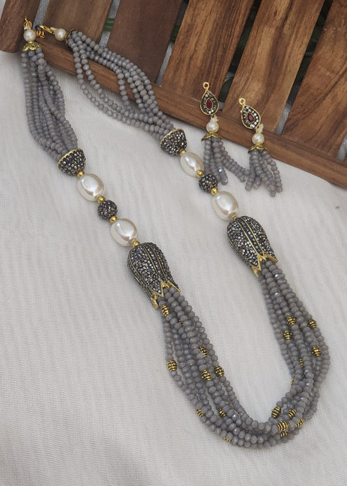 Antique lotus handmade beads maala with earrings