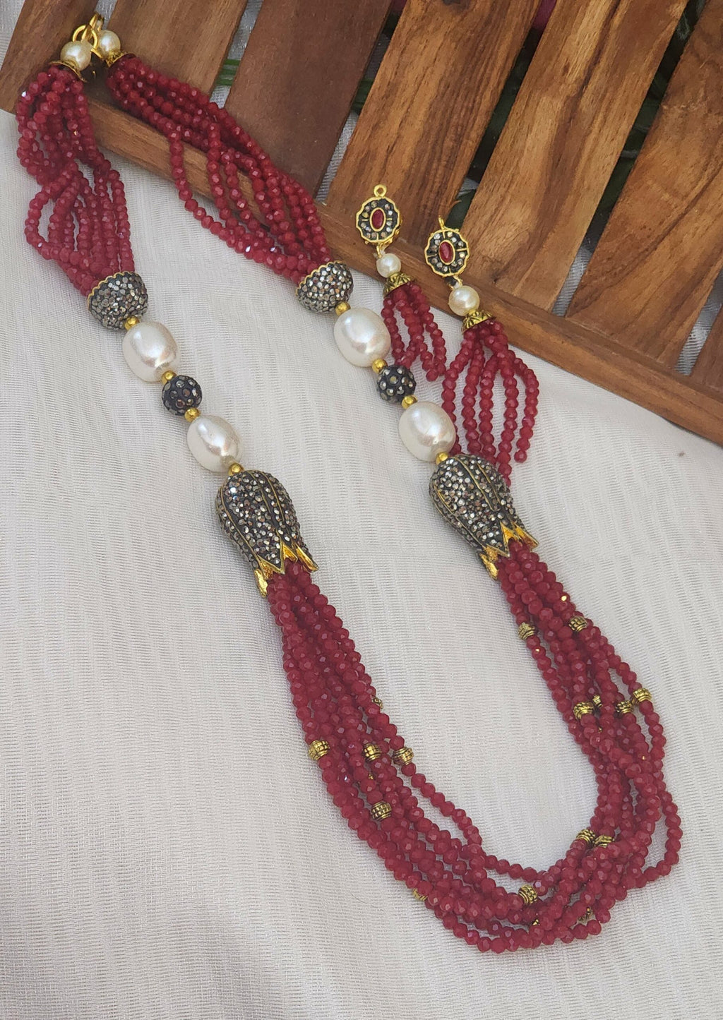 Antique lotus handmade beads maala with earrings