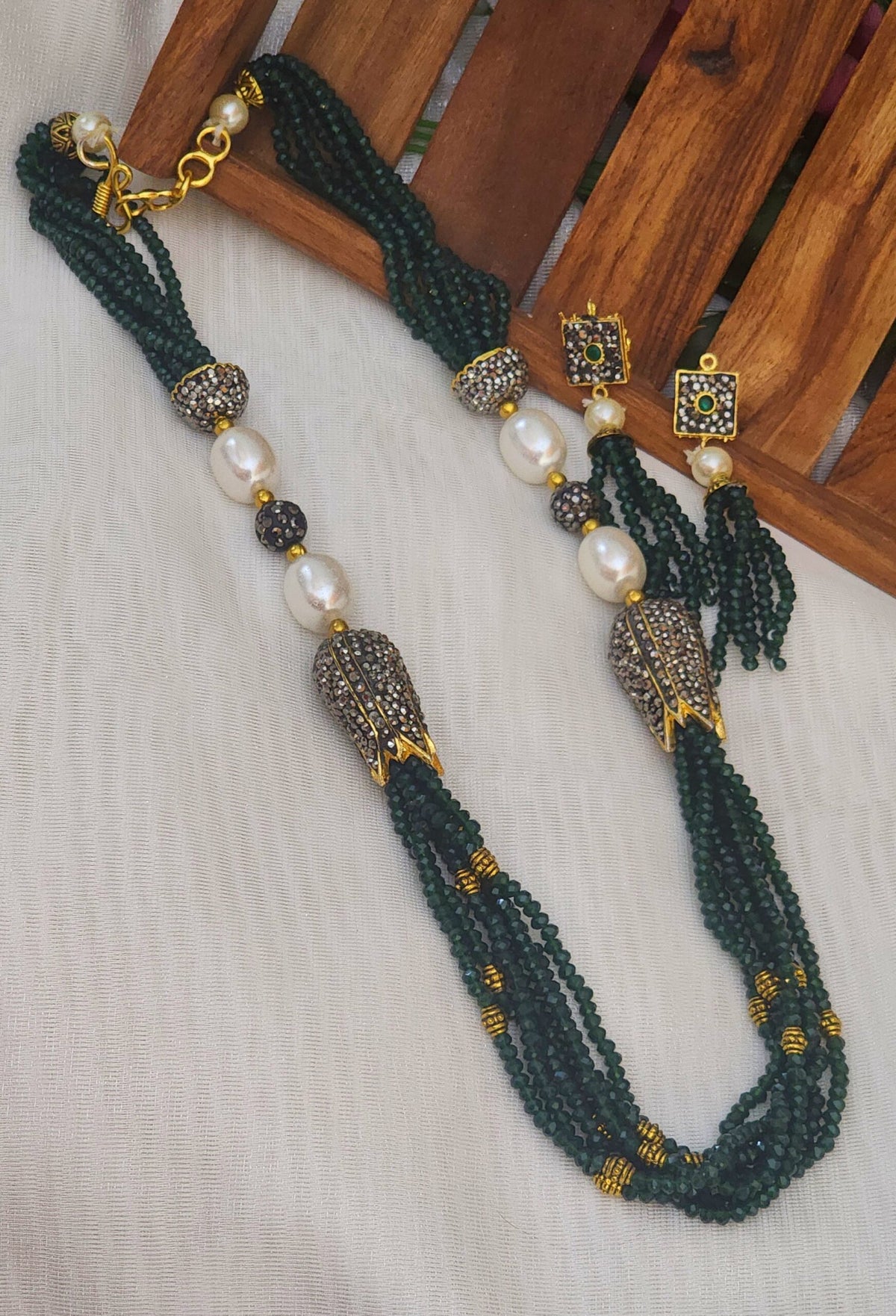 Antique lotus handmade beads maala with earrings