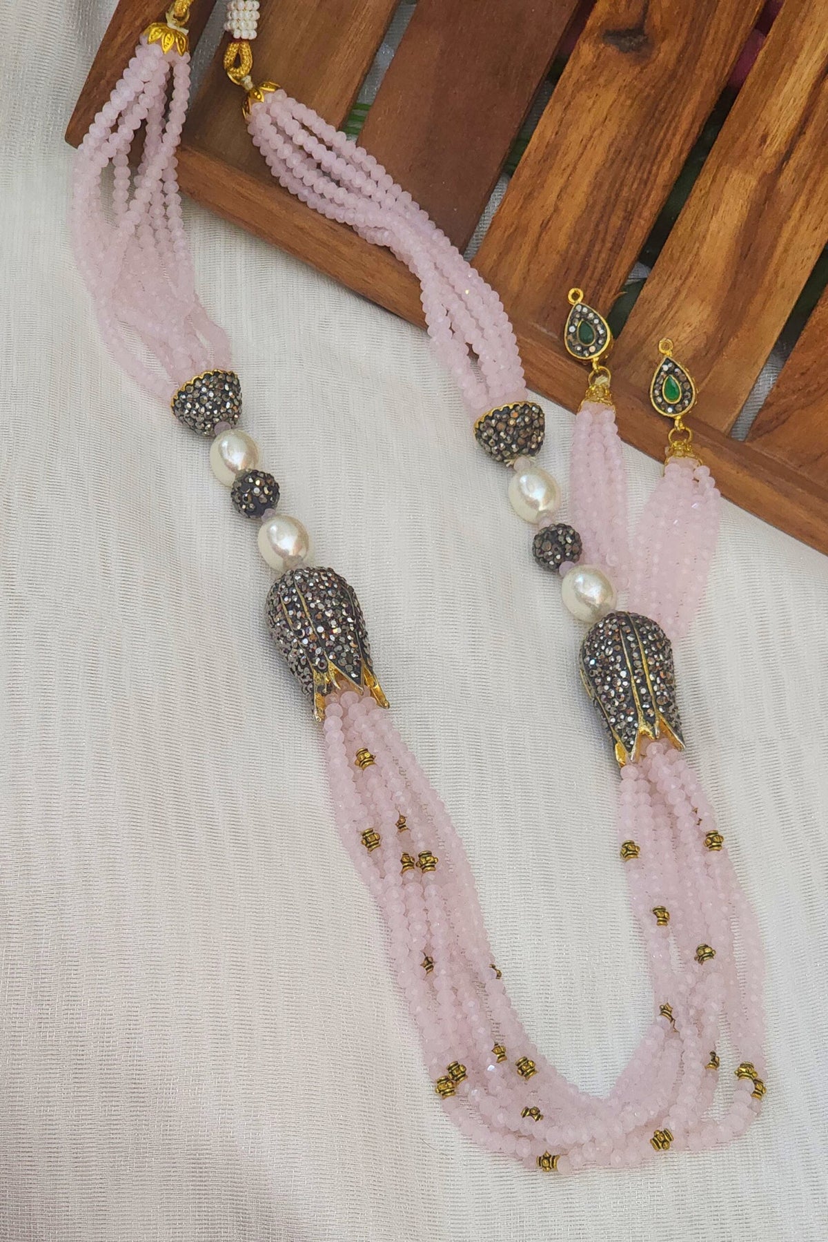 Antique lotus handmade beads maala with earrings