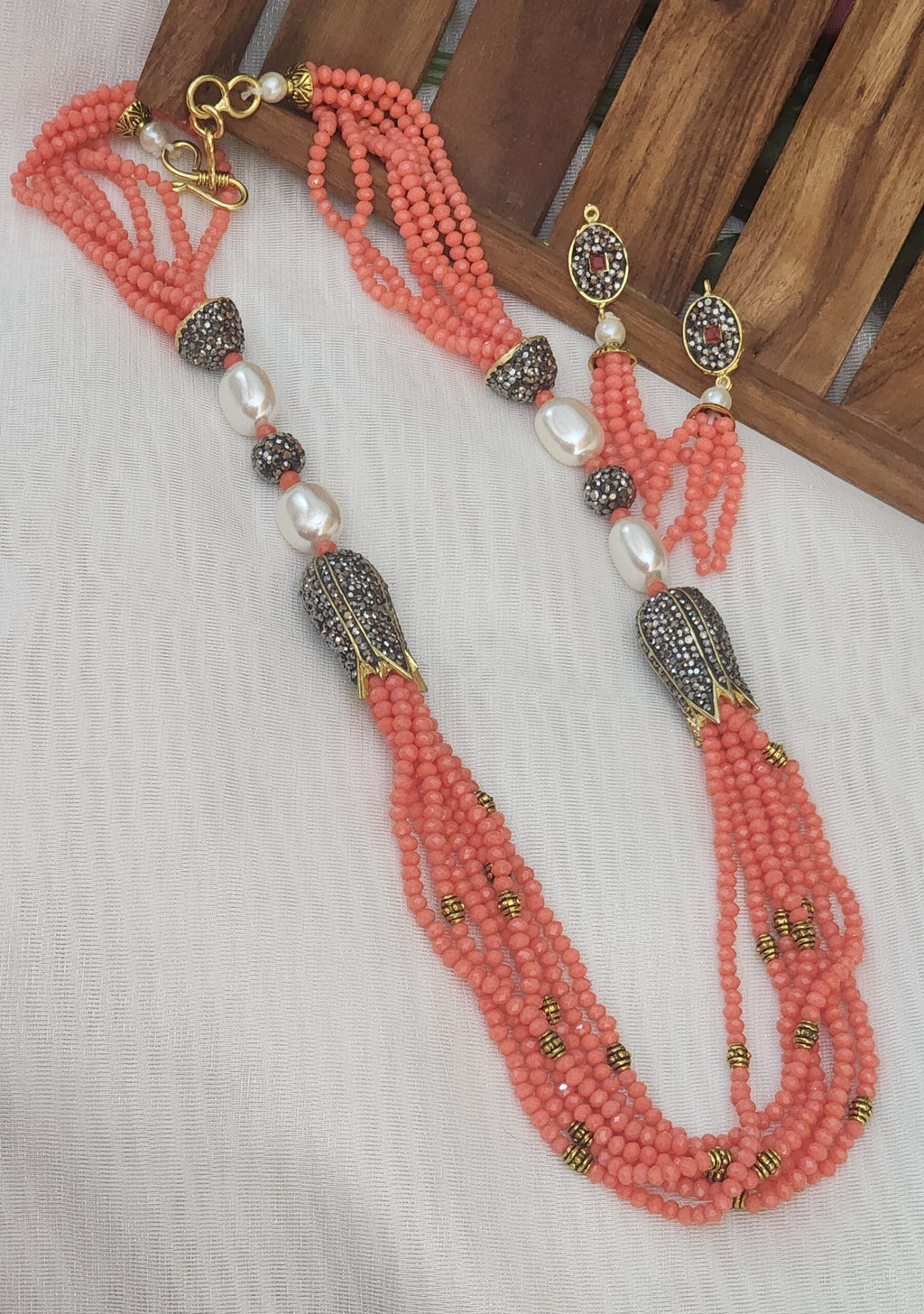 Antique lotus handmade beads maala with earrings