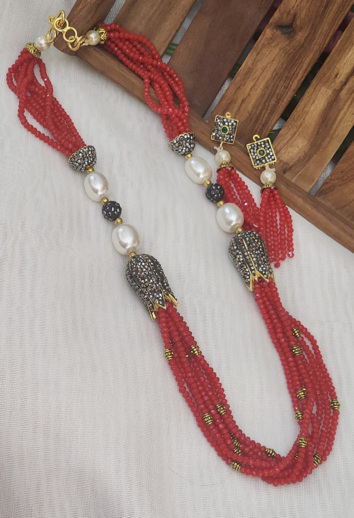 Antique lotus handmade beads maala with earrings