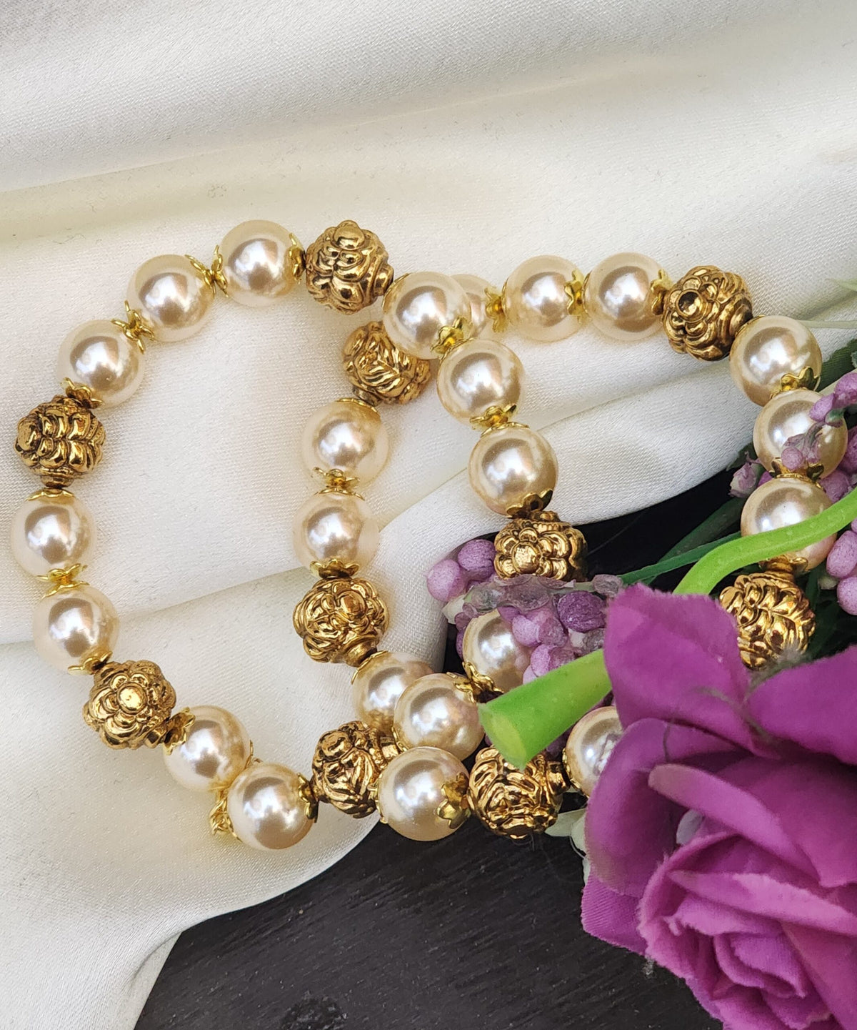 Antique coral , swaroski pearl handmade bracelet