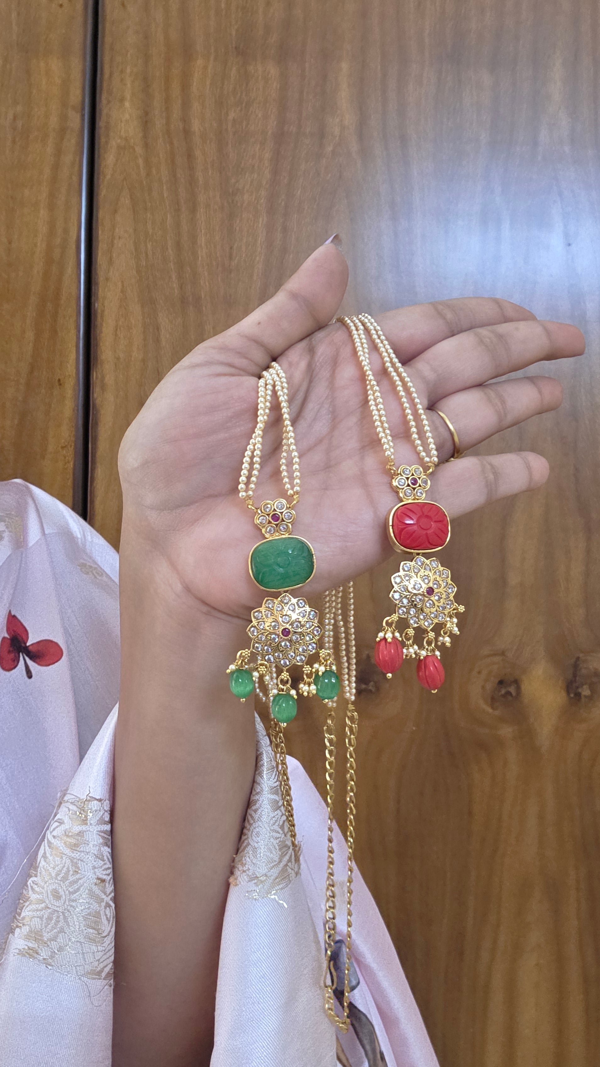Aditi's Fusion carving gold replica pendant set