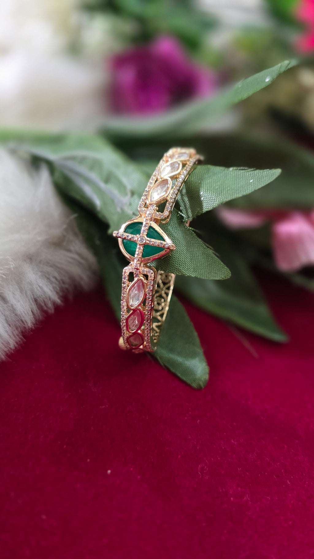 Exquisite Moissanite kada in 92.5 silver look alike kada