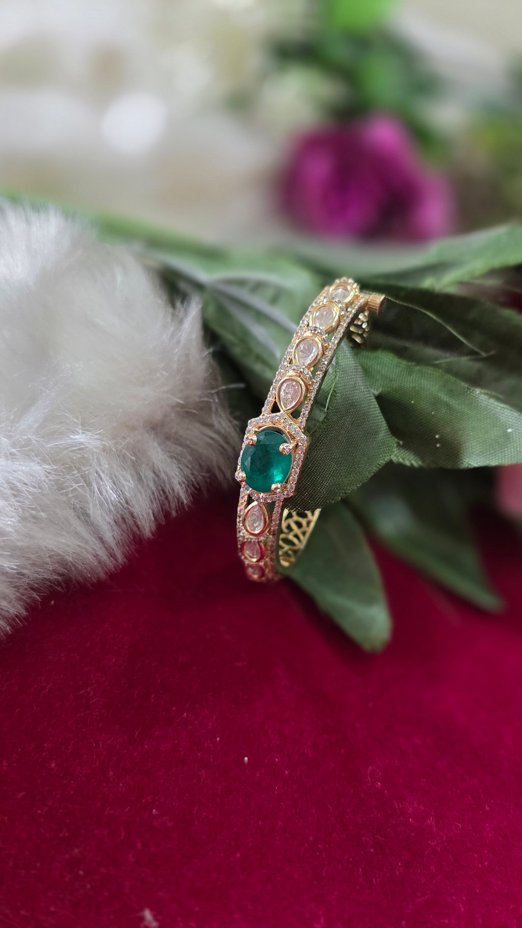 Exquisite Moissanite kada in 92.5 silver look alike kada