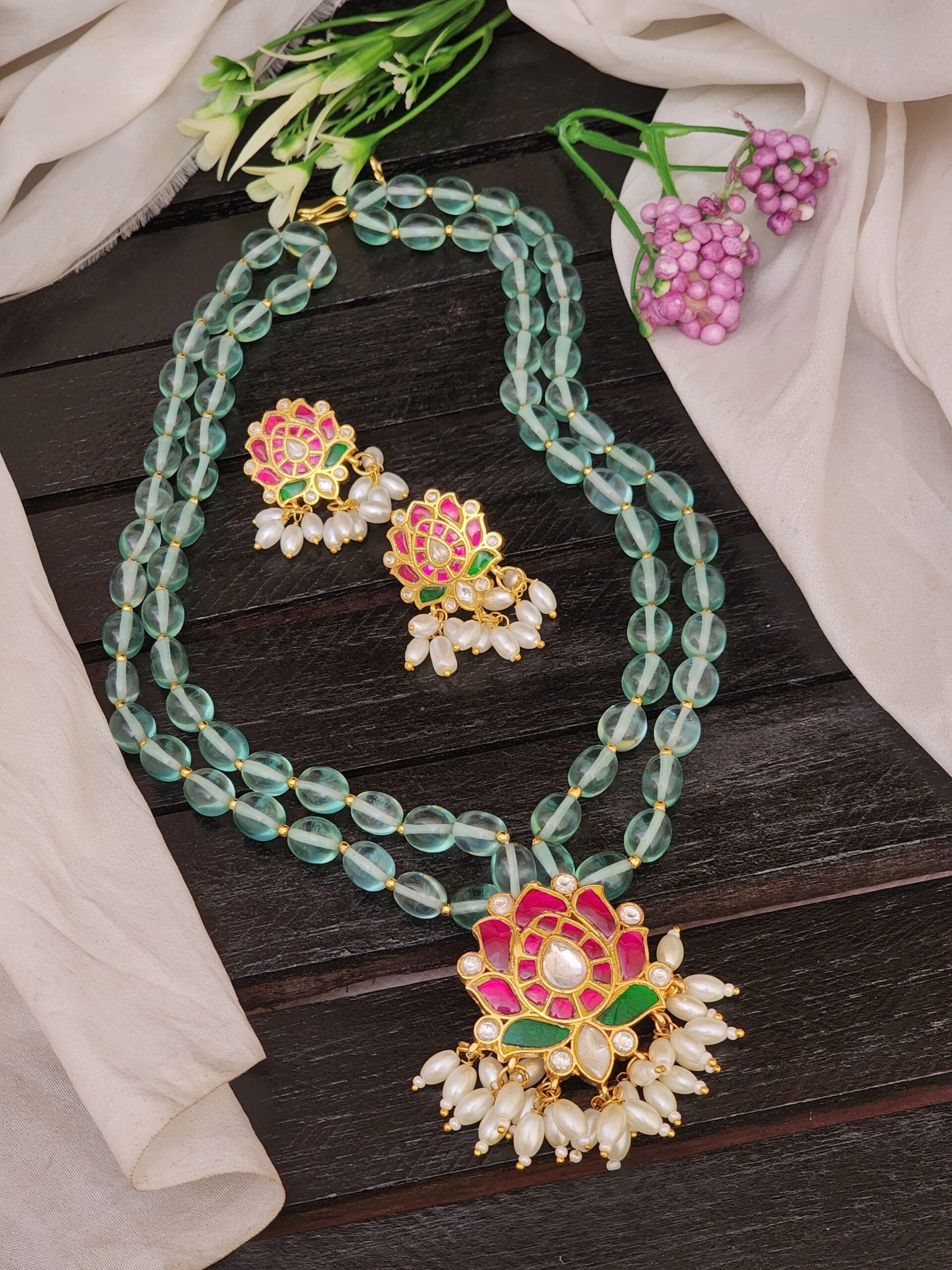 Jadau navaratan pendant beads maala