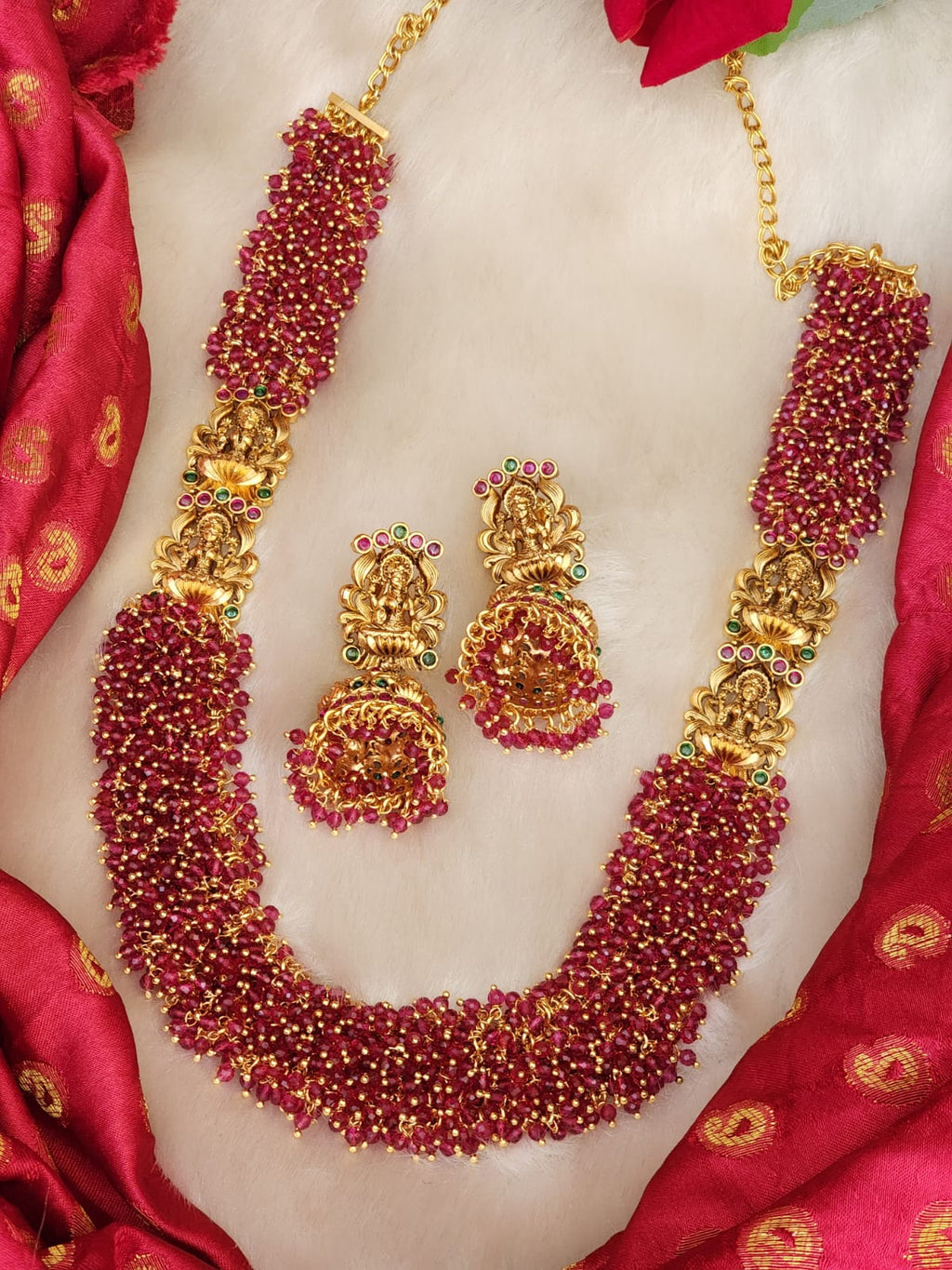 Semi bridal gutta pusala neckset with lakshmi highlighters and nakshi butta earrings