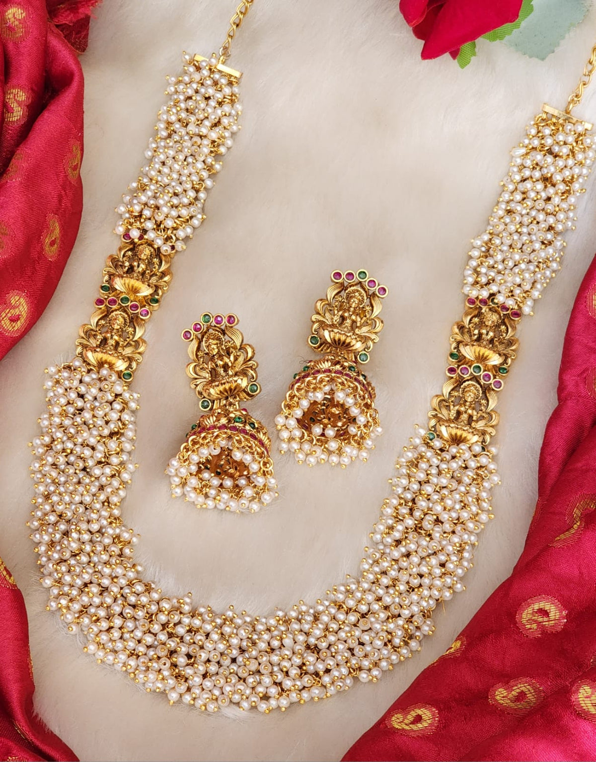 Semi bridal gutta pusala neckset with lakshmi highlighters and nakshi butta earrings