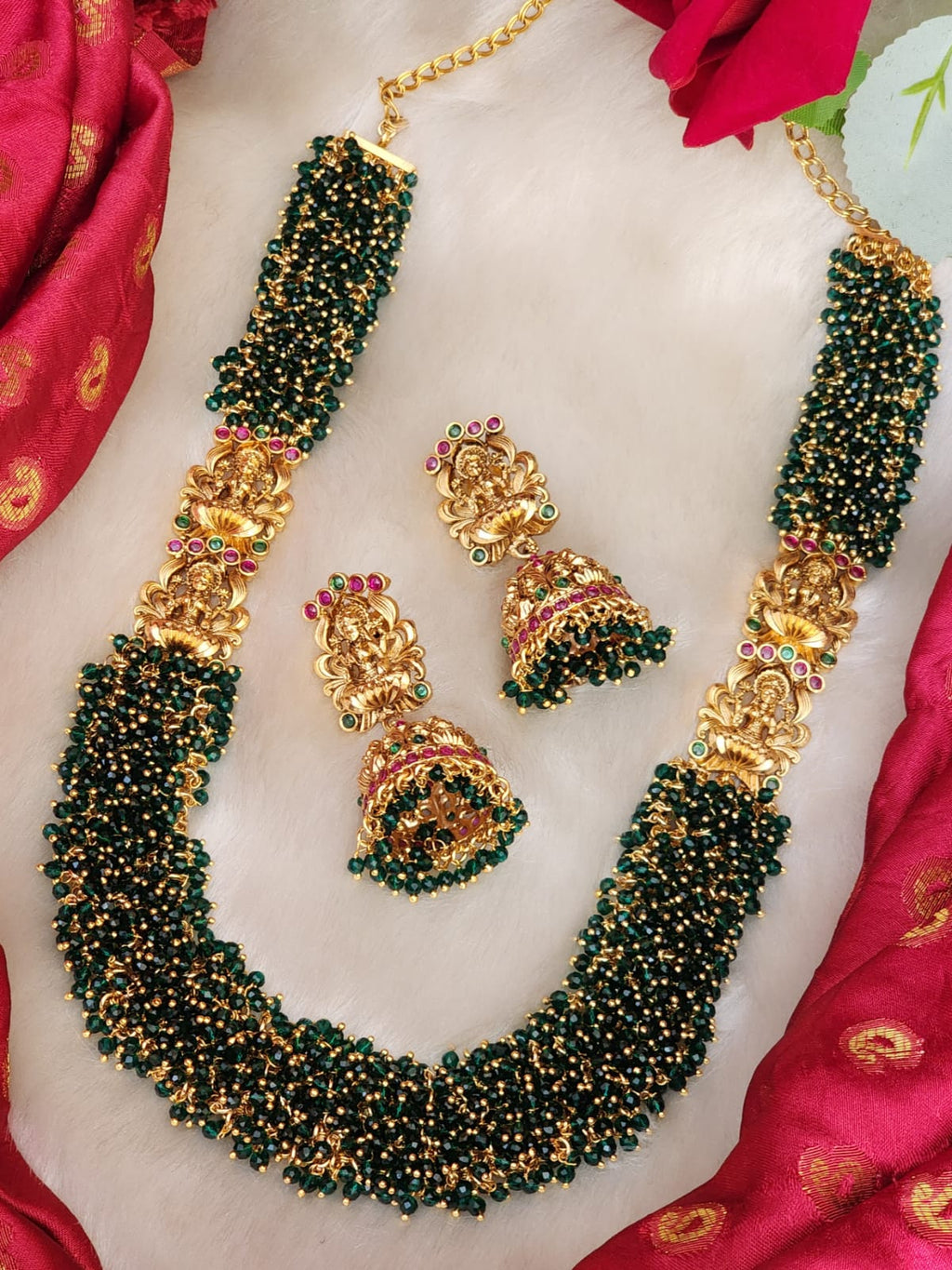 Semi bridal gutta pusala neckset with lakshmi highlighters and nakshi butta earrings