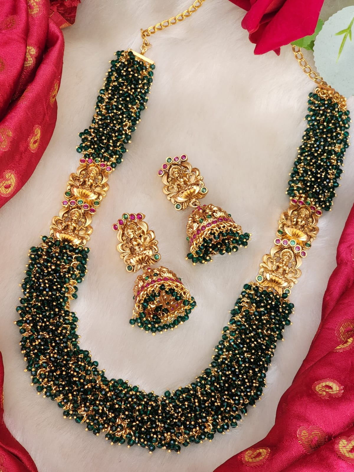 Semi bridal gutta pusala neckset with lakshmi highlighters and nakshi butta earrings