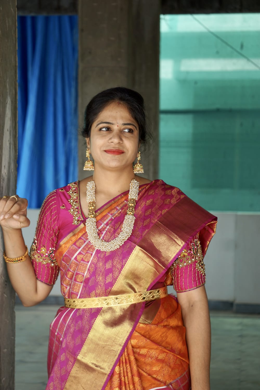 Semi bridal gutta pusala neckset with lakshmi highlighters and nakshi butta earrings