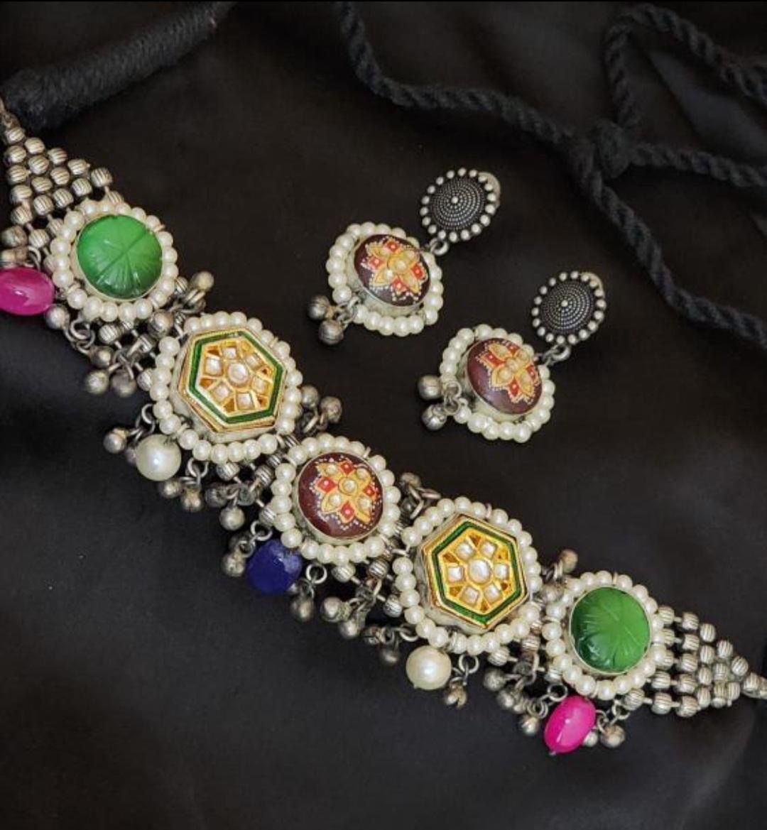 Aditis multicolor kundan oxidised