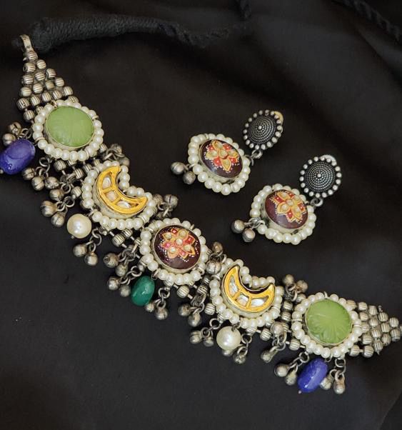 Aditis multicolor kundan oxidised