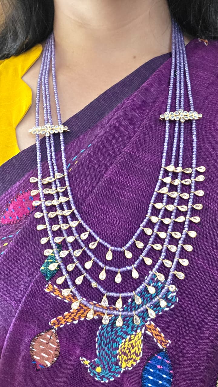 Gold replica polki drop fusion haram with earrings