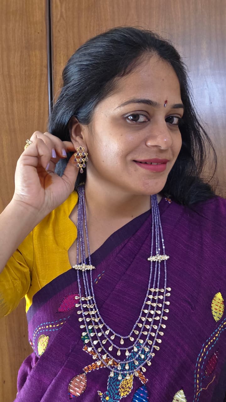 Gold replica polki drop fusion haram with earrings