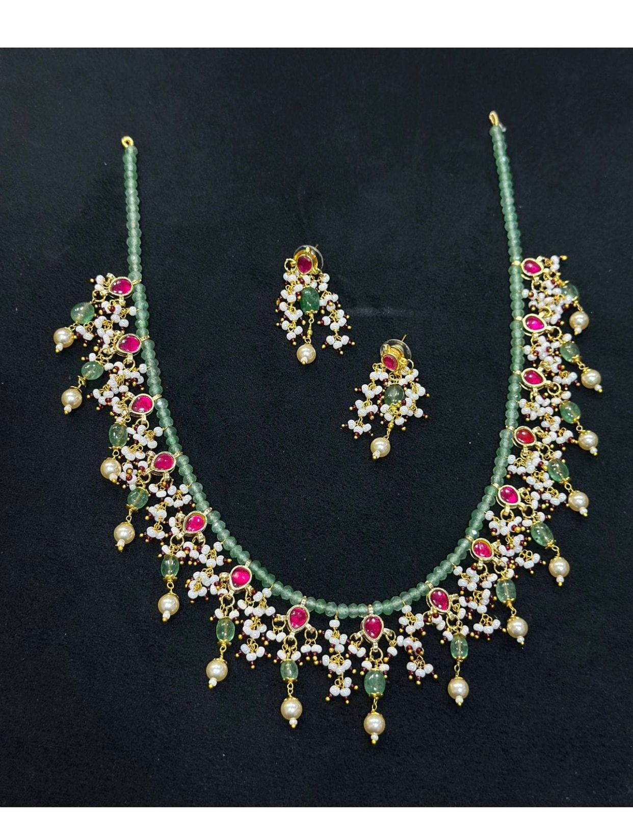 Pretty waterfall ruby real kundan neckset