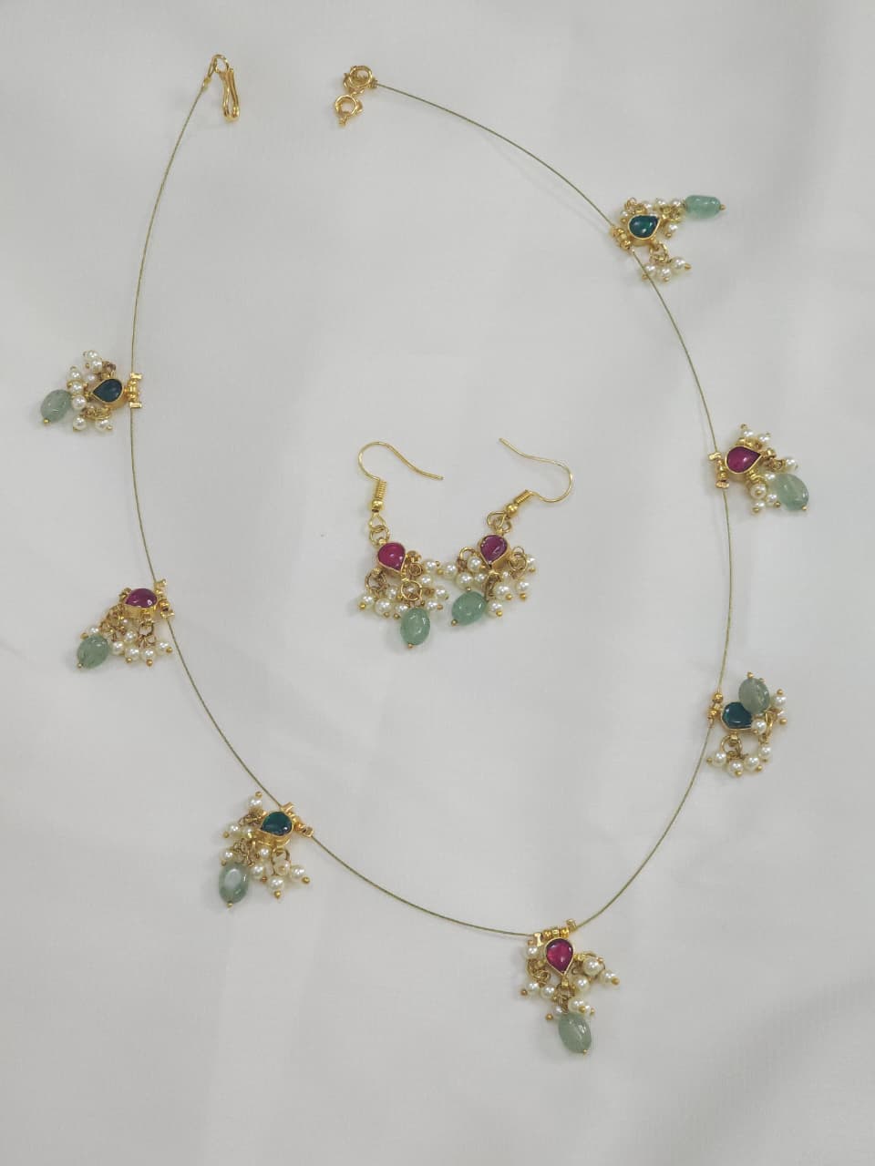 Premium jadau invisble chain with earrings